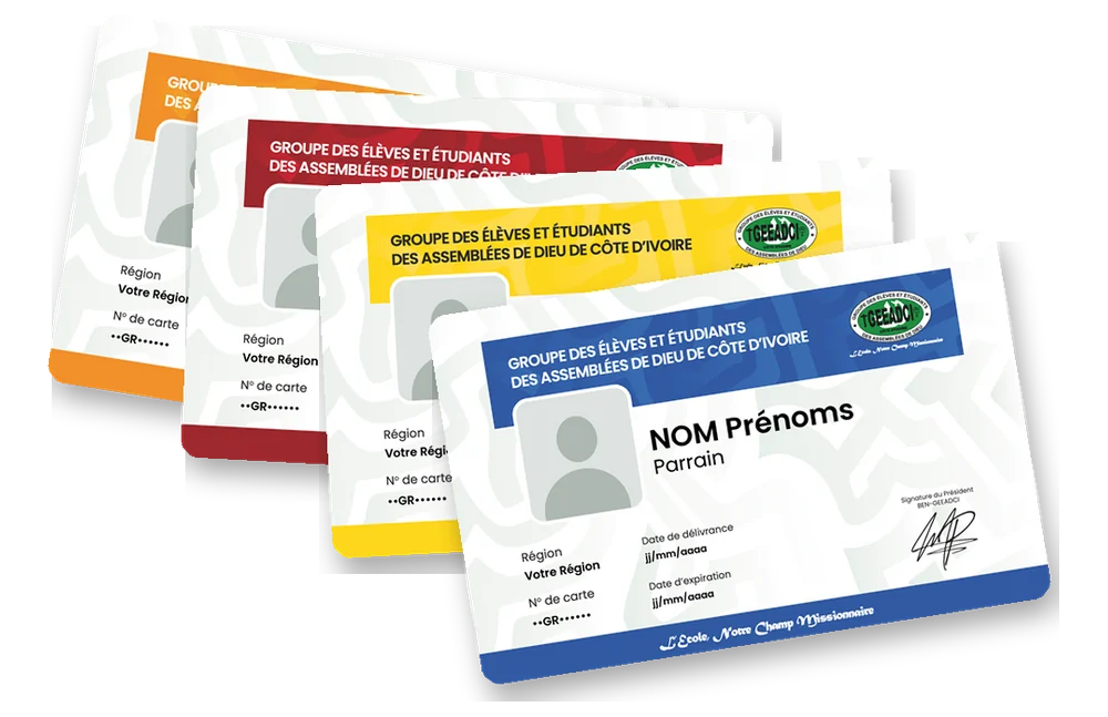 Les quatre cartes des Aînés et Amis : Grenat orange, Rubis rouge, Topaze jaune et Saphir bleue
