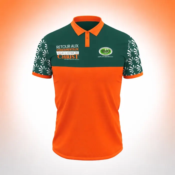 Polo manches courtes orange et vert