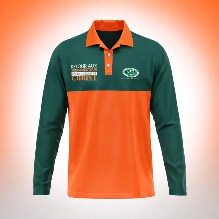 Polo manches longues orange et vert